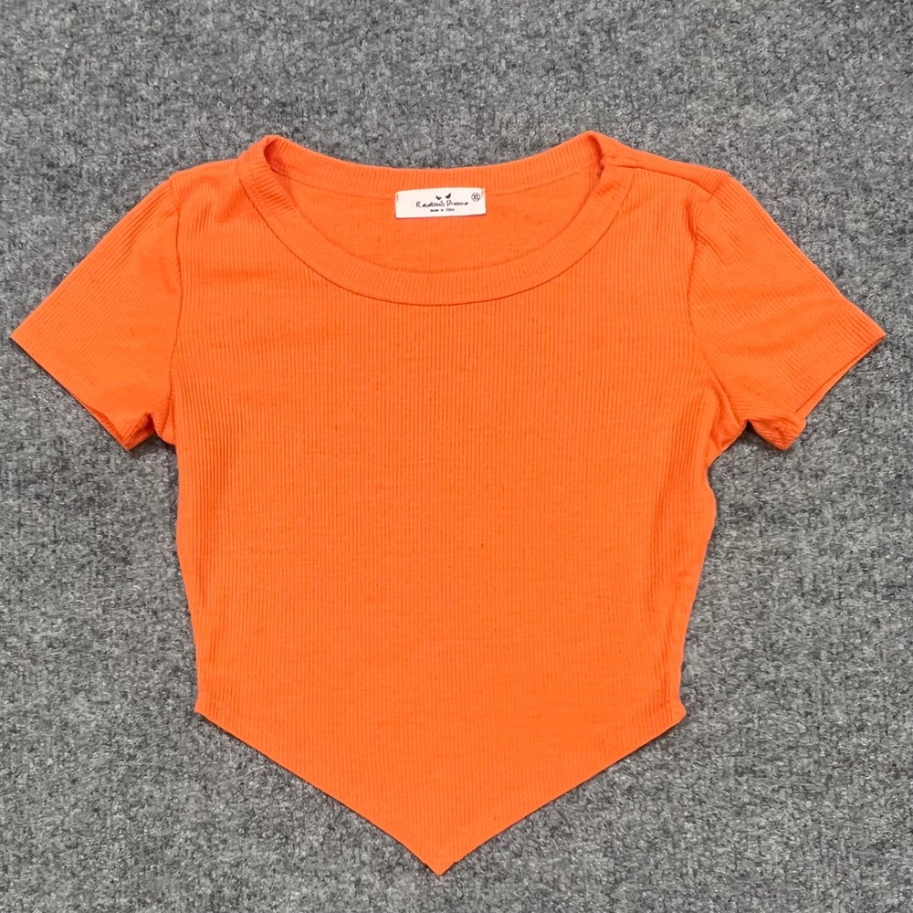 Rebellious Dreamer Crop Top Women XS Orange Ribbed Pointed Hem